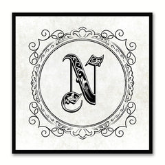 Alphabet N White Canvas Print Black Frame Kids Bedroom Wall Décor Home Art