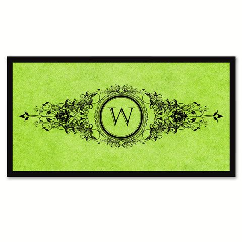 Alphabet Letter W Green Canvas Print, Black Custom Frame