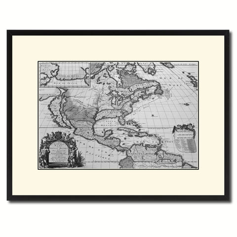 North America Vintage B&W Map Canvas Print, Picture Frame Home Decor Wall Art Gift Ideas