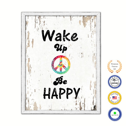 Wake Up & Be Happy Vintage Saying Gifts Home Decor Wall Art Canvas Print with Custom Picture Frame