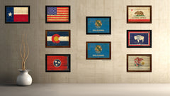 Oklahoma State Vintage Flag Canvas Print with Black Picture Frame Home Decor Man Cave Wall Art Collectible Decoration Artwork Gifts