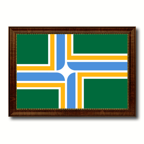 Portland City Oregon State Flag Canvas Print Brown Picture Frame