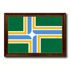 Portland City Oregon State Flag Canvas Print Brown Picture Frame