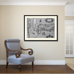 Japan Vintage B&W Map Canvas Print, Picture Frame Home Decor Wall Art Gift Ideas