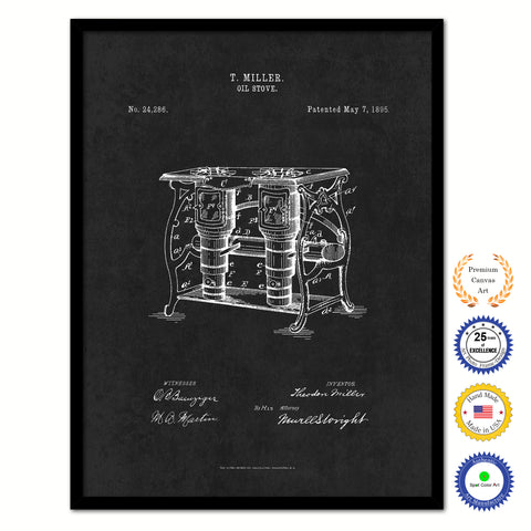 1895 Oil Stove Old Patent Art Print on Canvas Custom Framed Vintage Home Decor Wall Decoration Great for Gifts