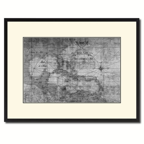 Caribbean Vintage B&W Map Canvas Print, Picture Frame Home Decor Wall Art Gift Ideas