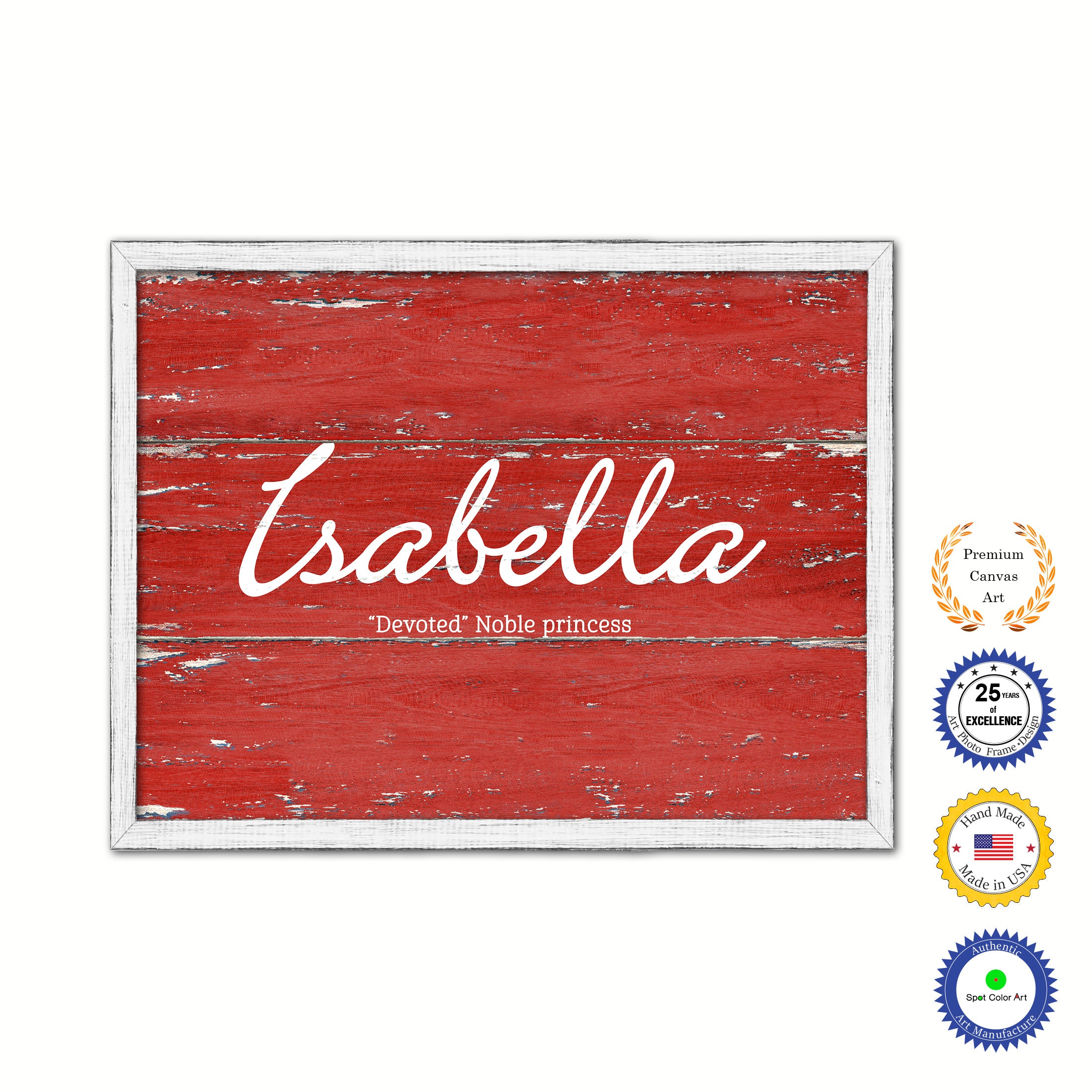 Isabella Name Plate White Wash Wood Frame Canvas Print Boutique Cottage Decor Shabby Chic