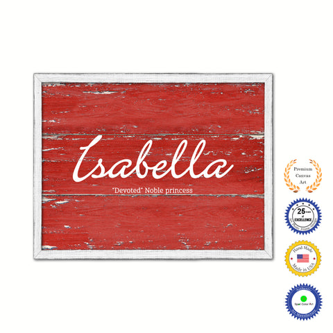 Isabella Name Plate White Wash Wood Frame Canvas Print Boutique Cottage Decor Shabby Chic