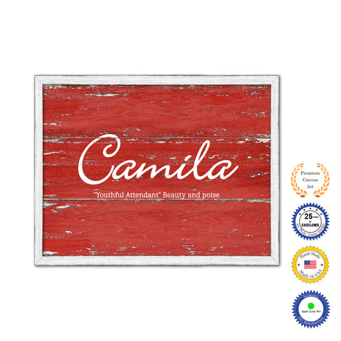 Camila Name Plate White Wash Wood Frame Canvas Print Boutique Cottage Decor Shabby Chic