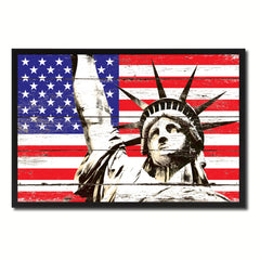 Statue of Liberty American USA Flag Vintage Canvas Print with Picture Frame Home Decor Man Cave Wall Art Collectible Decoration Artwork Gifts