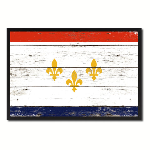New Orleans  City Louisiana State Flag Vintage Canvas Print with Black Picture Frame Home Decor Wall Art Collectible Decoration Artwork Gifts