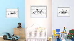 Jack Name Plate White Wash Wood Frame Canvas Print Boutique Cottage Decor Shabby Chic
