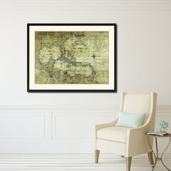 Caribbean Vintage Antique Map Wall Art Home Decor Gift Ideas Canvas Print Custom Picture Frame