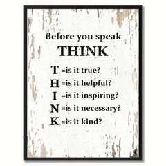 Before You Speak Think Saying Canvas Print, Black Picture Frame Home Decor Wall Art Gifts