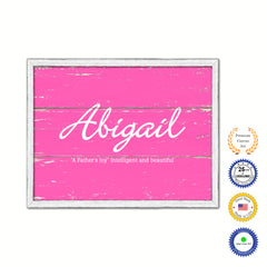 Abigail Name Plate White Wash Wood Frame Canvas Print Boutique Cottage Decor Shabby Chic