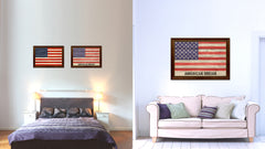 USA American Dream Flag Texture Canvas Print with Brown Picture Frame Home Decor Wall Art Gifts