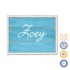 Zoey Name Plate White Wash Wood Frame Canvas Print Boutique Cottage Decor Shabby Chic