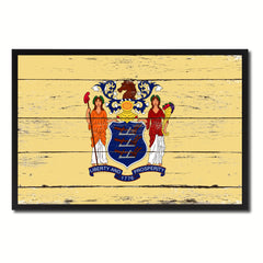 New Jersey State Flag Vintage Canvas Print with Black Picture Frame Home DecorWall Art Collectible Decoration Artwork Gifts