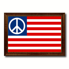 Peace Sign American Military Flag Canvas Print with Brown Picture Frame Home Decor Wall Art Gift Ideas