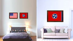Tennessee State Flag Canvas Print with Custom Brown Picture Frame Home Decor Wall Art Decoration Gifts