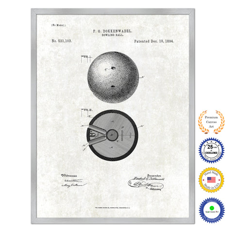 1894 Bowling  Ball Old Patent Art Print on Canvas Custom Framed Vintage Home Decor Wall Decoration Great for Gifts
