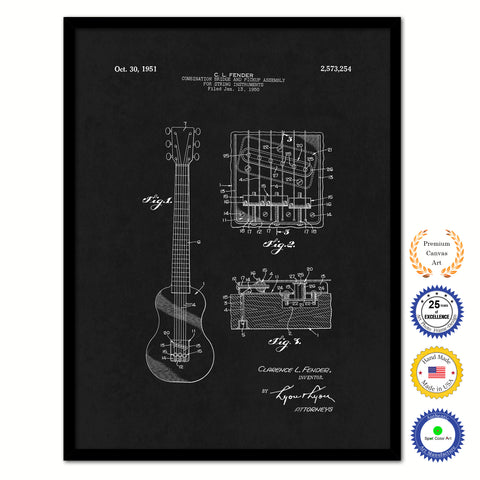 1951 Fender Guitar Bridge and Pickup Assembly Old Patent Art Print on Canvas Custom Framed Vintage Home Decor Wall Decoration Great for Gifts