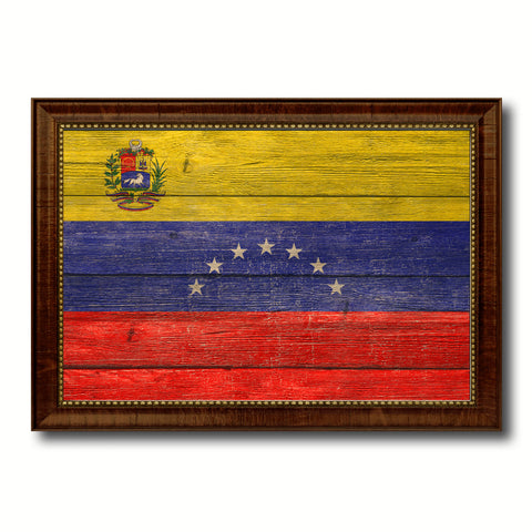 Venezuela Country Flag Texture Canvas Print with Brown Custom Picture Frame Home Decor Gift Ideas Wall Art Decoration