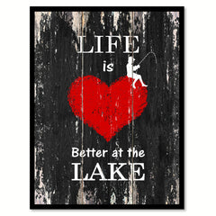 Life is better at the lake Motivational Quote Saying Canvas Print with Picture Frame Home Decor Wall Art