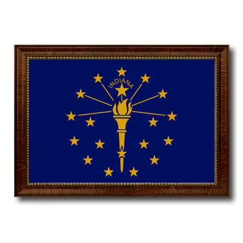 Indiana State Vintage Flag Canvas Print with Brown Picture Frame Home Decor Man Cave Wall Art Collectible Decoration Artwork Gifts