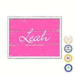 Leah Name Plate White Wash Wood Frame Canvas Print Boutique Cottage Decor Shabby Chic