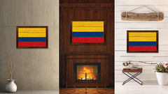 Colombia Country Flag Vintage Canvas Print with Brown Picture Frame Home Decor Gifts Wall Art Decoration Artwork