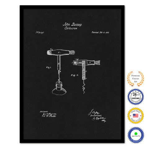 1868 Wine Corkscrew Old Patent Art Print on Canvas Custom Framed Vintage Home Decor Wall Decoration Great for Gifts