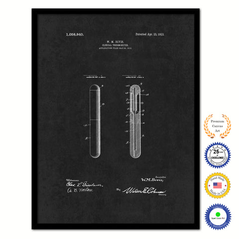 1913 Doctor Clinical Thermometer Vintage Patent Artwork Black Framed Canvas Home Office Decor Great for Doctor Paramedic Surgeon Hospital Medical Student