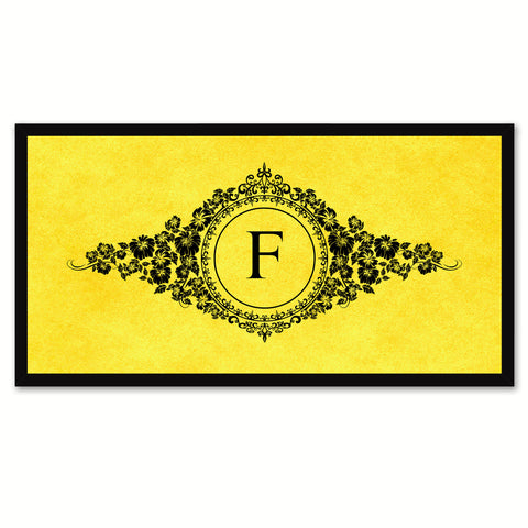 Alphabet Letter F Yellow Canvas Print, Black Custom Frame