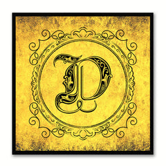 Alphabet D Yellow Canvas Print Black Frame Kids Bedroom Wall Décor Home Art