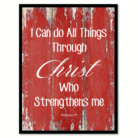 I can do all things through Christ - Philippians 4:14 Bible Verse Gift Ideas Home Decor Wall Art Framed Canvas Print, Red