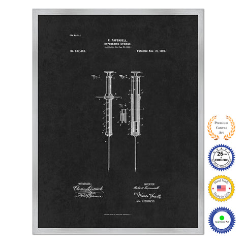 1899 Doctor Hypodermic Syringe Antique Patent Artwork Silver Framed Canvas Home Office Decor Great for Doctor Paramedic Surgeon Hospital Medical Student