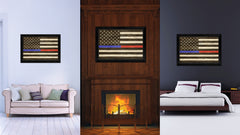 Thin Blue Line Police & Thin Red Line Firefighter Respect & Honor Law Enforcement First Responder American USA Flag Texture Canvas Print with Picture Frame Home Decor Wall Art