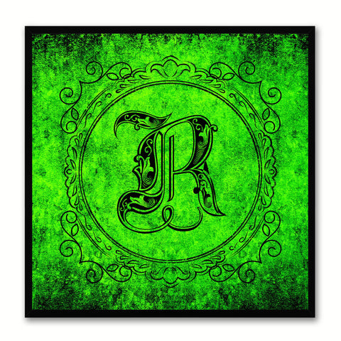 Alphabet R Green Canvas Print Black Frame Kids Bedroom Wall Décor Home Art