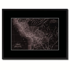 Peru Bolivia Vintage Vivid Sepia Map Canvas Print, Picture Frames Home Decor Wall Art Decoration Gifts