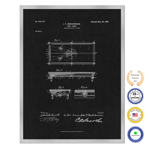 1900 Billiards Pool Table Old Patent Art Print on Canvas Custom Framed Vintage Home Decor Wall Decoration Great for Gifts
