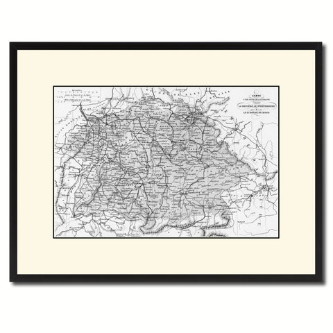 Southern Germany: Bavaria Wurttemberg Hesse Vintage B&W Map Canvas Print, Picture Frame Home Decor Wall Art Gift Ideas