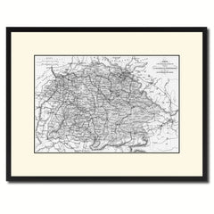 Southern Germany: Bavaria Wurttemberg Hesse Vintage B&W Map Canvas Print, Picture Frame Home Decor Wall Art Gift Ideas