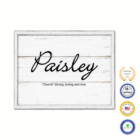 Paisley Name Plate White Wash Wood Frame Canvas Print Boutique Cottage Decor Shabby Chic
