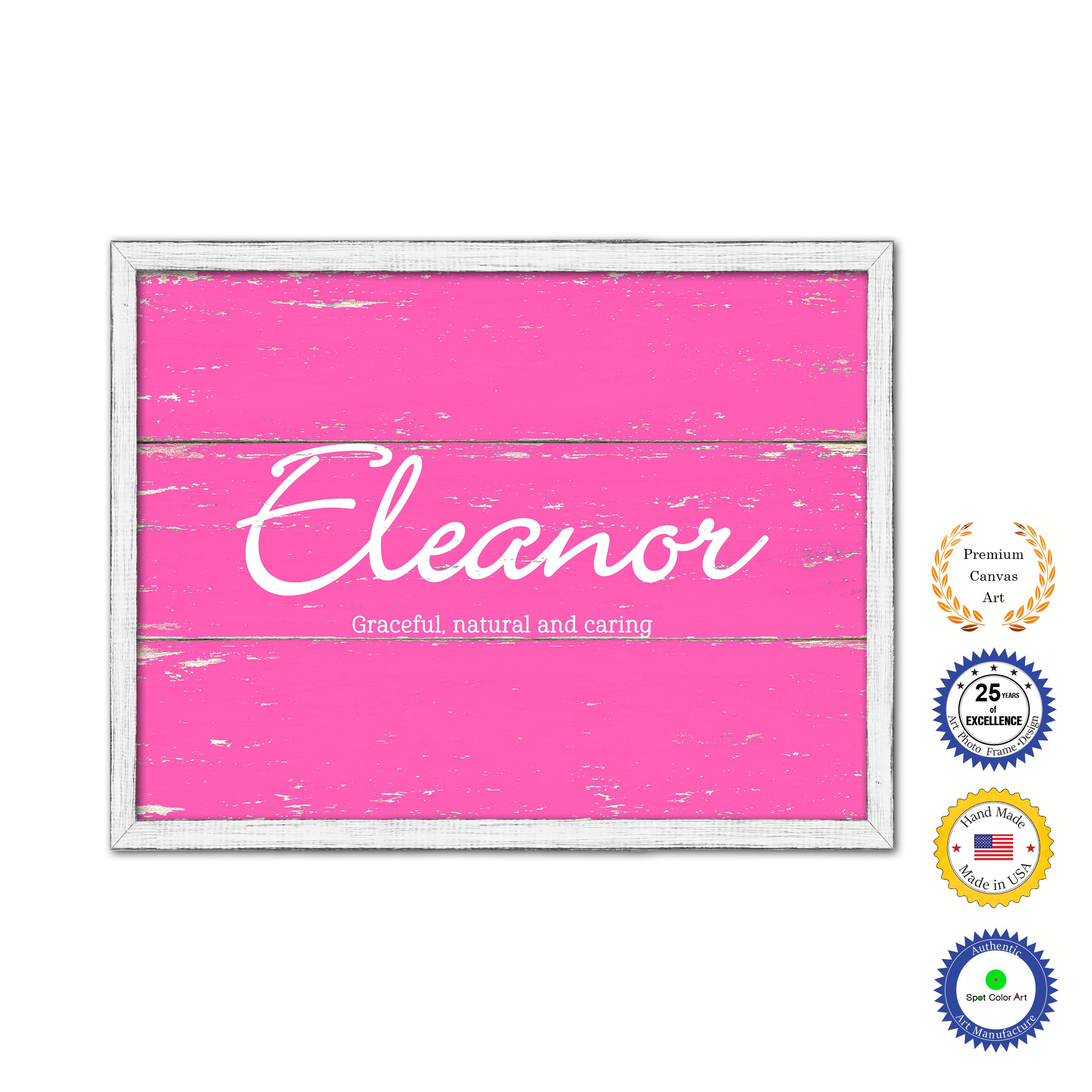 Eleanor Name Plate White Wash Wood Frame Canvas Print Boutique Cottage Decor Shabby Chic