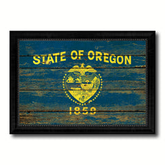 Oregon State Vintage Flag Canvas Print with Black Picture Frame Home Decor Man Cave Wall Art Collectible Decoration Artwork Gifts