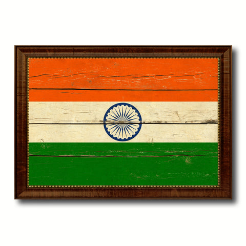 India Country Flag Vintage Canvas Print with Brown Picture Frame Home Decor Gifts Wall Art Decoration Artwork