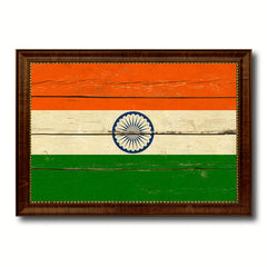 India Country Flag Vintage Canvas Print with Brown Picture Frame Home Decor Gifts Wall Art Decoration Artwork