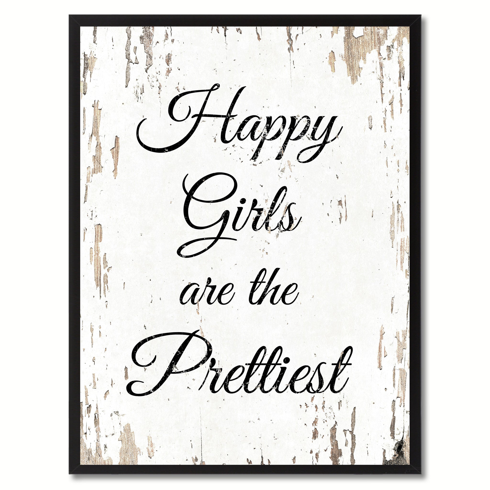 Happy girls are the prettiest girls Vintage Saying Gifts Home Decor Wall Art Canvas Print with Custom Picture Frame, White