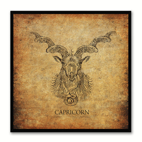 Zodiac Capricorn Horoscope Brown Canvas Print, Black Custom Frame